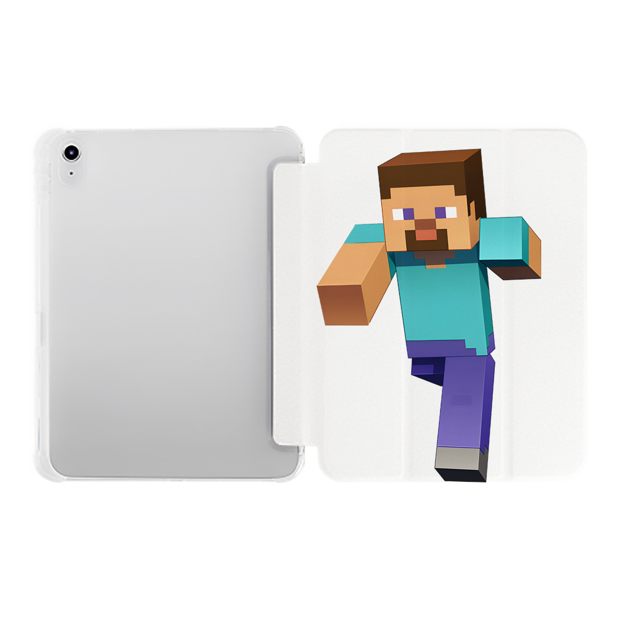 （画像用） マインクラフト ブロックの世界 Minecraft MC Block world IPad ケース ペン収納付き 三つ折りスタンド PUレザー×シリコン 対応機種9.5/10.5/10.9インチ